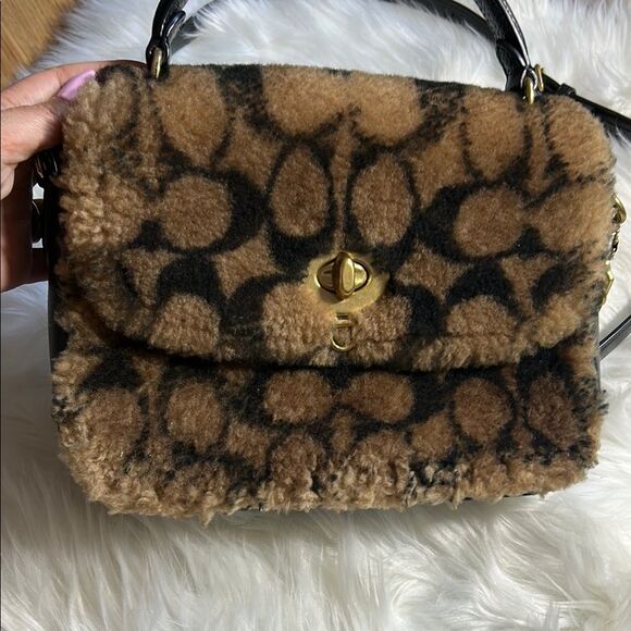 Coach Jennifer Lopez Marlie Top Handle Satchel Monogram Shearling Crossbody Bag - Picture 2 of 16